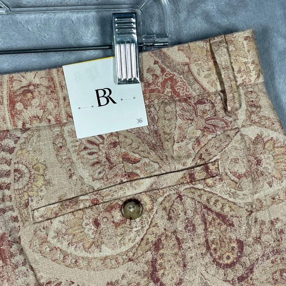 Banana Republic Mens 36 Linen Paisley Shorts Tan Burgundy 815374-00-1 NWT